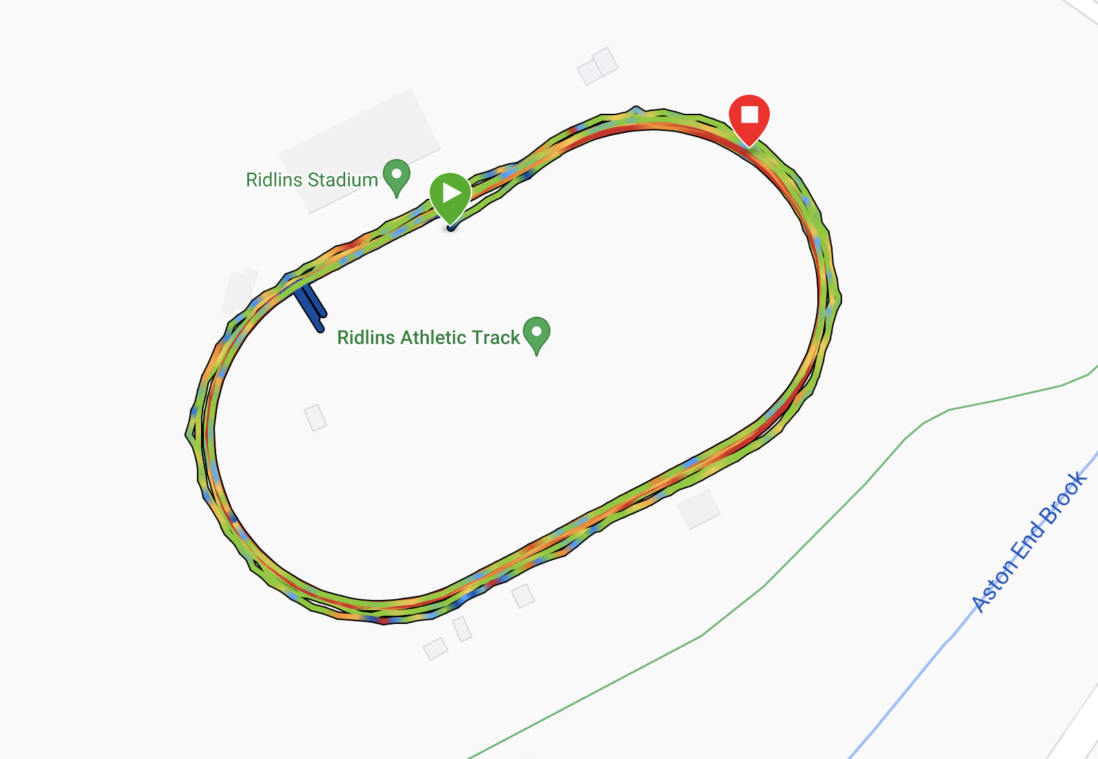 A map showing the gps trace of the running track