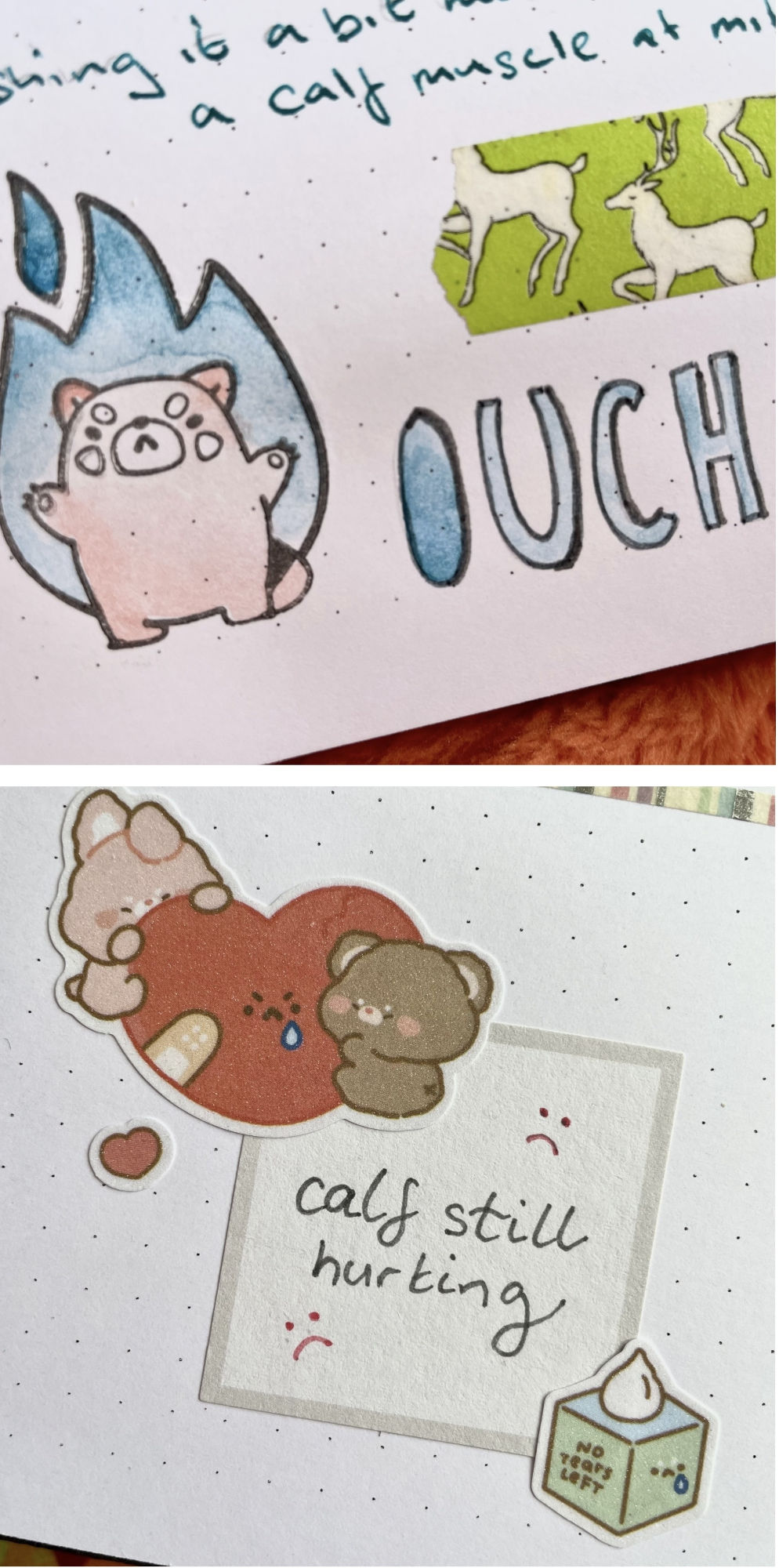 journal with stickers in with cute characters crying